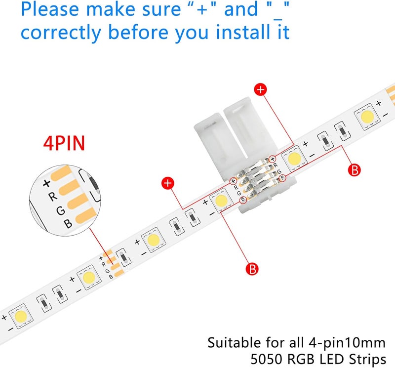 Yetaida 10Pack X-Shaped 4-Pin 10mm LED Strip Lights Connectors - Solderless, Extendable Terminal Adapters for SMD 5050 & 3528 RGB LED Strip Lights - Ideal for Various DIY Lighting Projects - Image 4